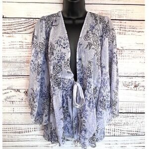 Sheer Floral Print Tie Flowy Top Whimsical Fairy Feminine Romantic 18/20 Plus